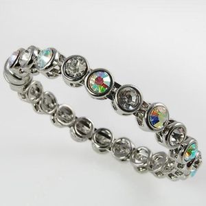 Set of 5 Austrian Crystal Silver Bangle Bracelets